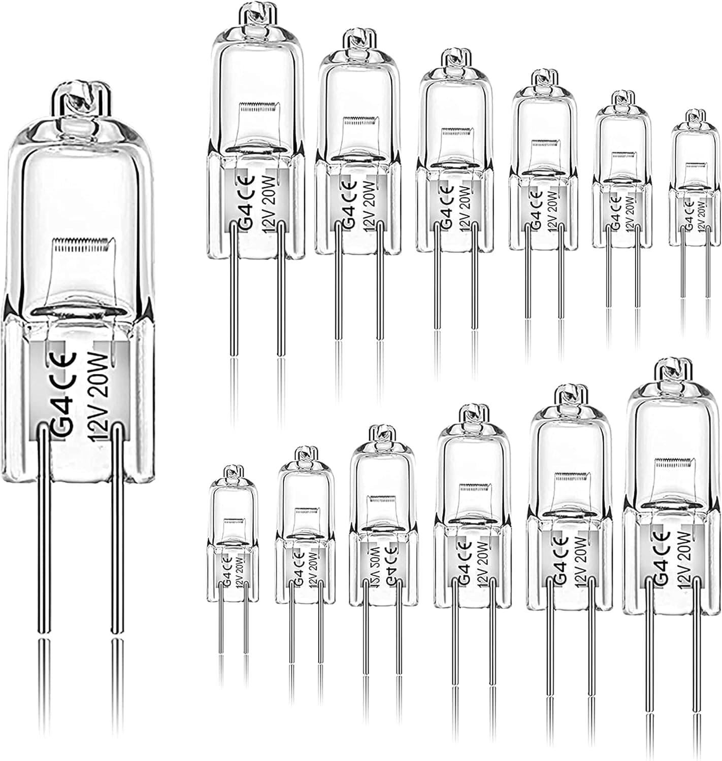 Jaenmsa G4 Light Bulbs 20W, 12 Pack Crystal Clear Halogen Bulb 2 Pin, 12 Volt 20 Watt JC T3 Bi-pin Capsule Xenon Bulb, Dimmable 2700K Warm, 2 Prong G4 Base for Landscape/Desk Lamp, Chandelier