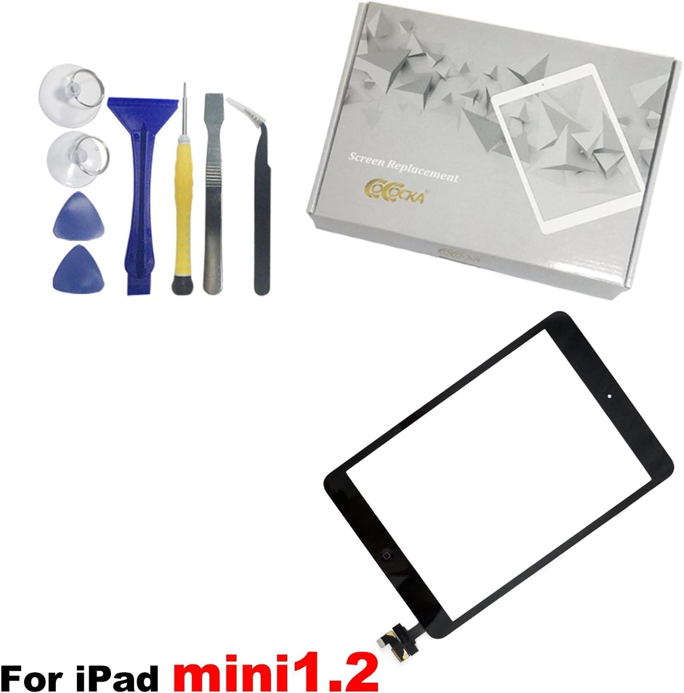 COCOCKA Panel Front Touch Screen Glass Digitizer Replacement Assembly for iPad iPad Mini 1/2 with IC Chip & Home Button Replacement & Camera Holder & Premium Toolkit (Black)