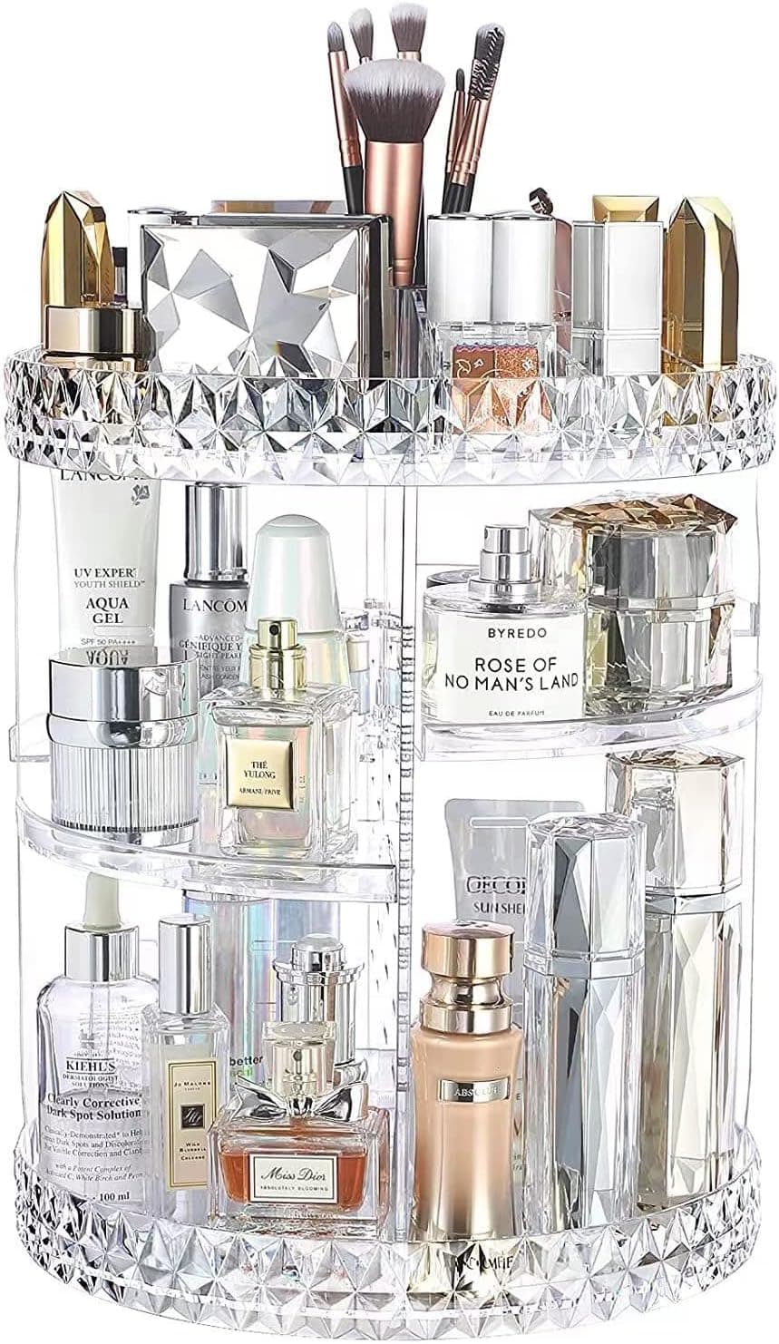 OWROALRH 360 Rotating Makeup Organizer, Adjustable Bathroom Makeup Carousel Spinning Holder Rack With 6 Layers, Large Capacity Cosmetic Storage Display Stand, Fits Countertop Vanity and Bathroom Clear