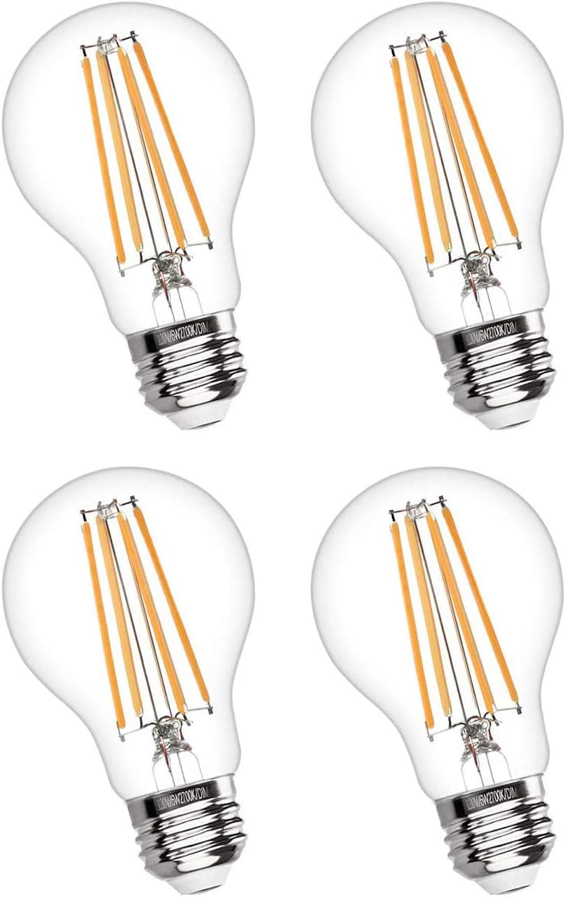 AKT Dimmable LED Light Bulb, Filament 800 Lumen 7.7W Equivalent 60 W A19 LED Bulbs, 2700K/5000K Classic Clear Glass, Indoor/Outdoor, UL Certified Energy-Saving Light Bulbs (5000K,4Pack)