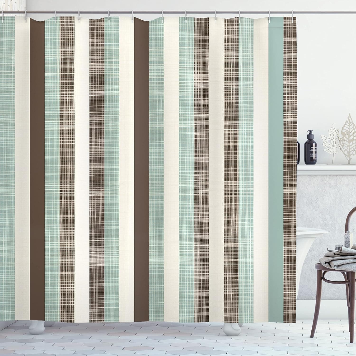 Ambesonne Retro Shower Curtain, Classical Vertical Stripes Pattern Texture Image Old Fashioned Display, Cloth Fabric Bathroom Decor Set with Hooks, 69" W x 75" L, Green Cream