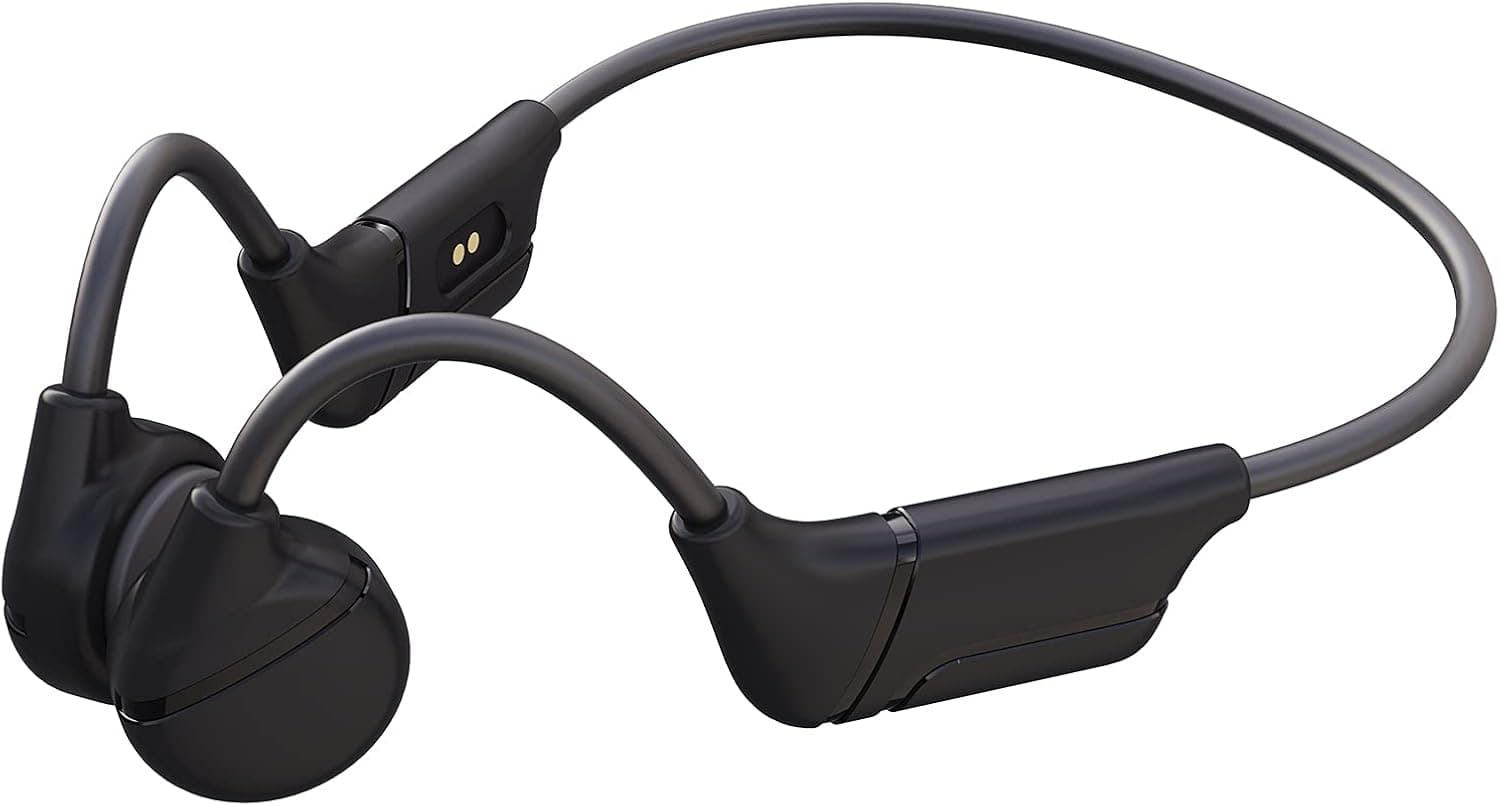 Loluka Wireless Open Ear Bone Conduction Headphones with Microphone Podcast Induction Bluetooth Earphones Sweatproof Sports Headset Lightweight Waterproof for Running Driving Hiking Bicycling Black