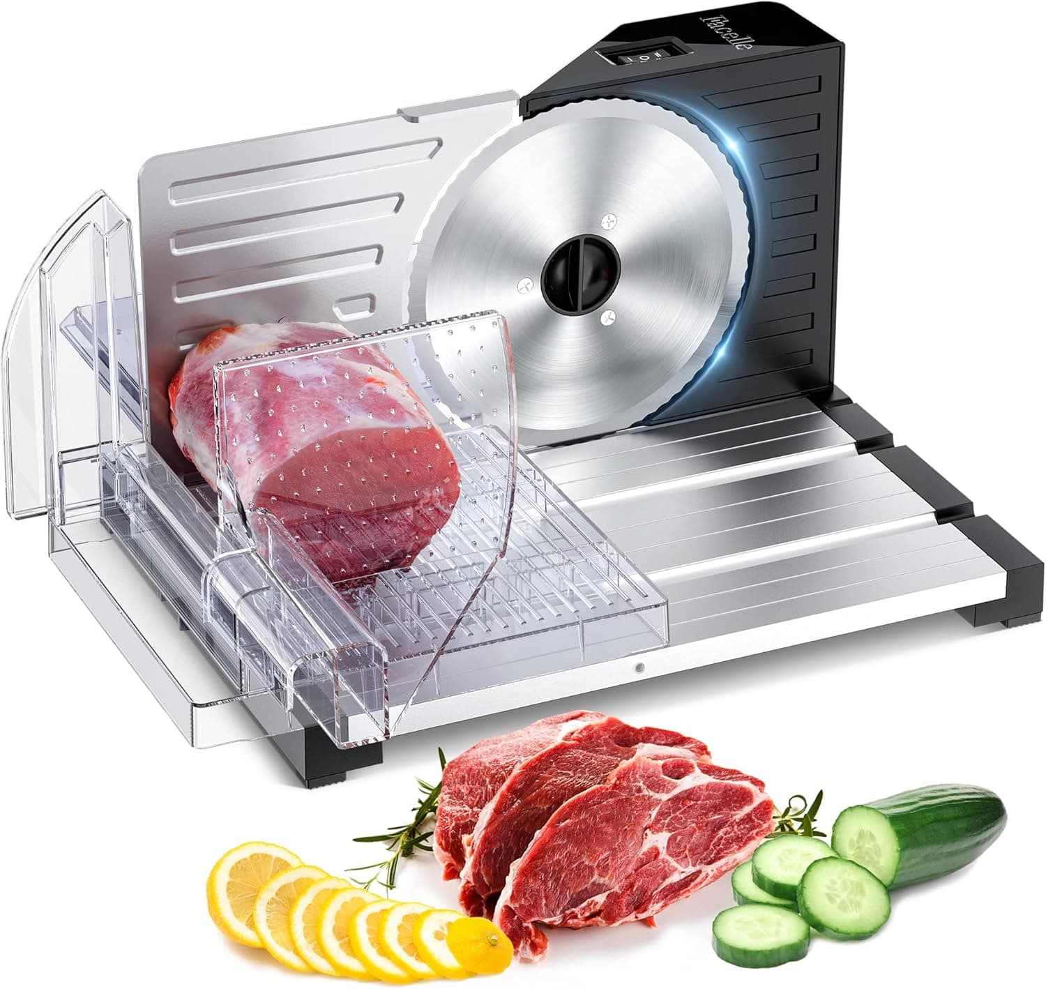 Meat Slicer, Facelle Electric Food Slicer, 0-18mm Adjustable Thickness Electric Slicer Machine with Removable Stainless Steel Blades, Cheese Meat Slicers for Meat, Cheese, Bread