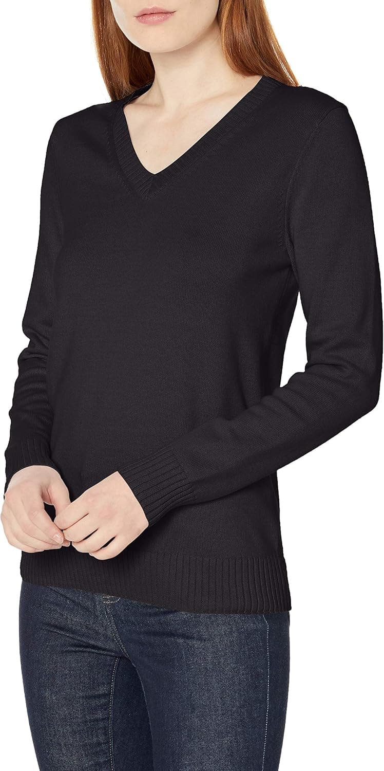 Amazon Essentials Women's 100% Cotton Long-Sleeve V-Neck Sweater