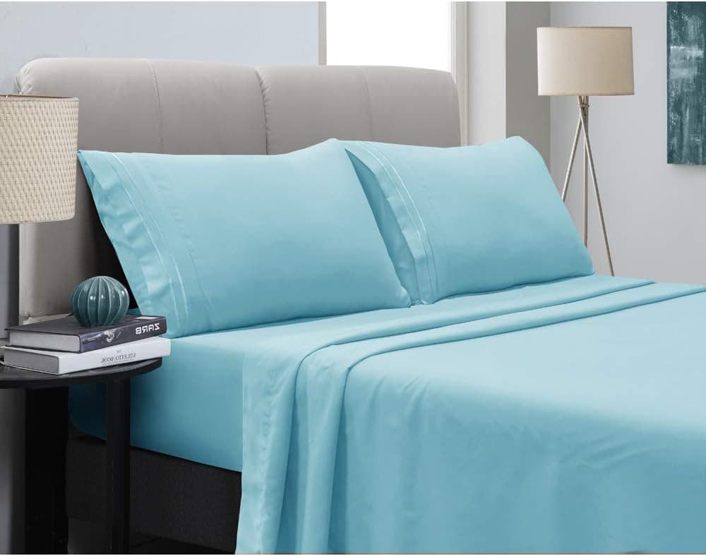 Mejoroom Bed Sheets Set - Soft Microfiber Bed Sheets,14-inch Deep Pockets,Copper ion Element,Wrinkle,Fade,Stain Resistant,Hypoallergenic - 4 Piece（King，Aqua）