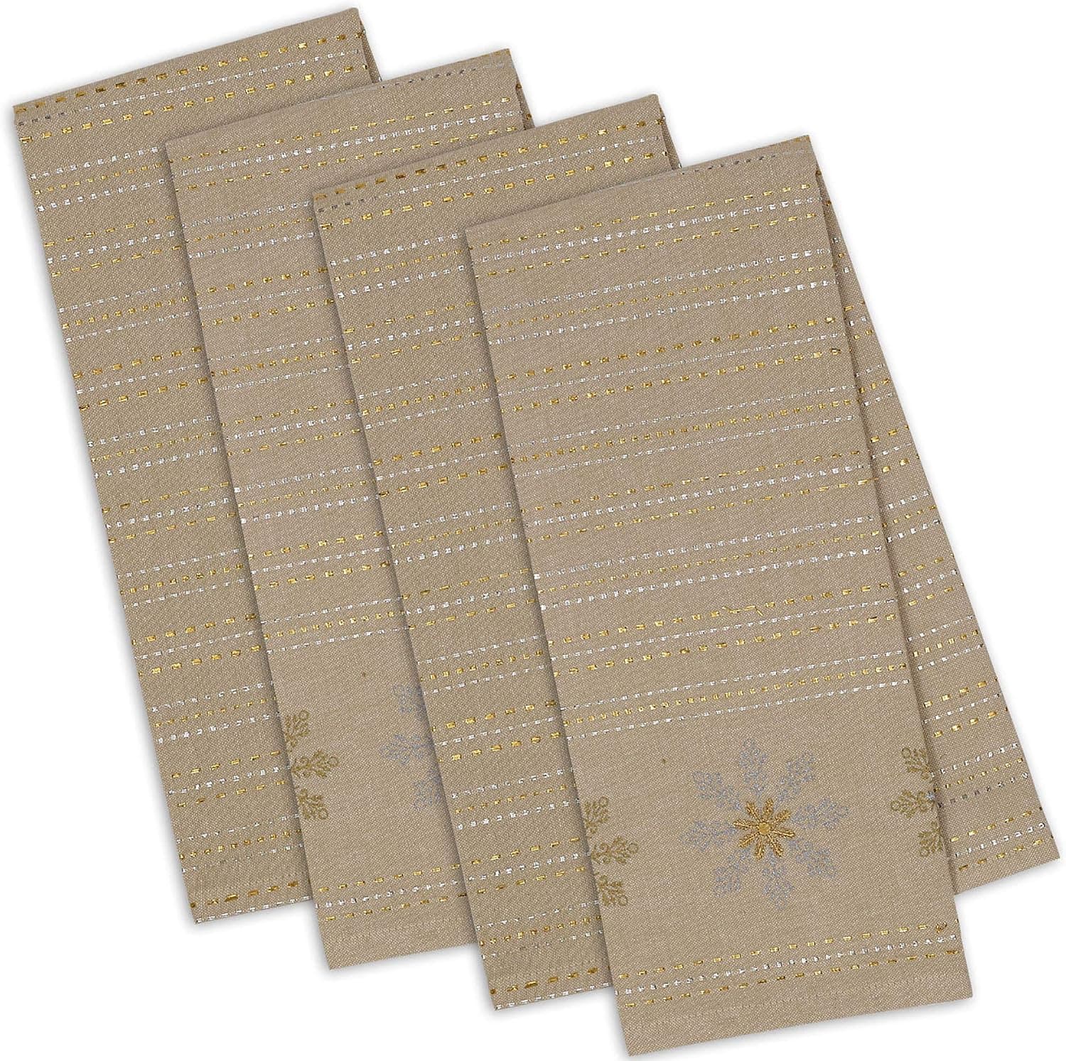 DII Christmas Dish Towels Decorative Metallic Holiday Kitchen Towel Set, 18x28, Dobby Snowflakes, 4 Count