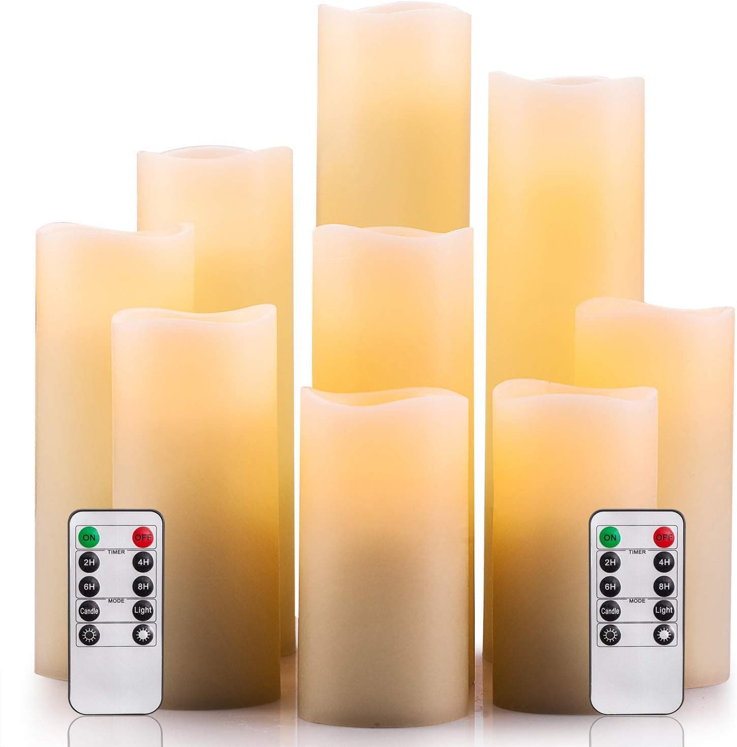 Enpornk Flameless Candles Battery Operated Candles 4" 5" 6" 7" 8" 9" Set of 9 Ivory Real Wax Pillar LED Candles with 10-Key Remote and Cycling 24 Hours Timer