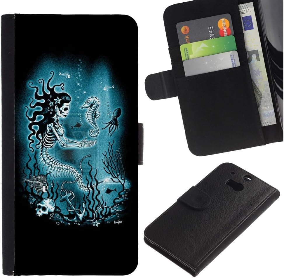Stuss Case / Flip PU Leather Case - Mermaid Skull Skeleton Seahorse - HTC One M8