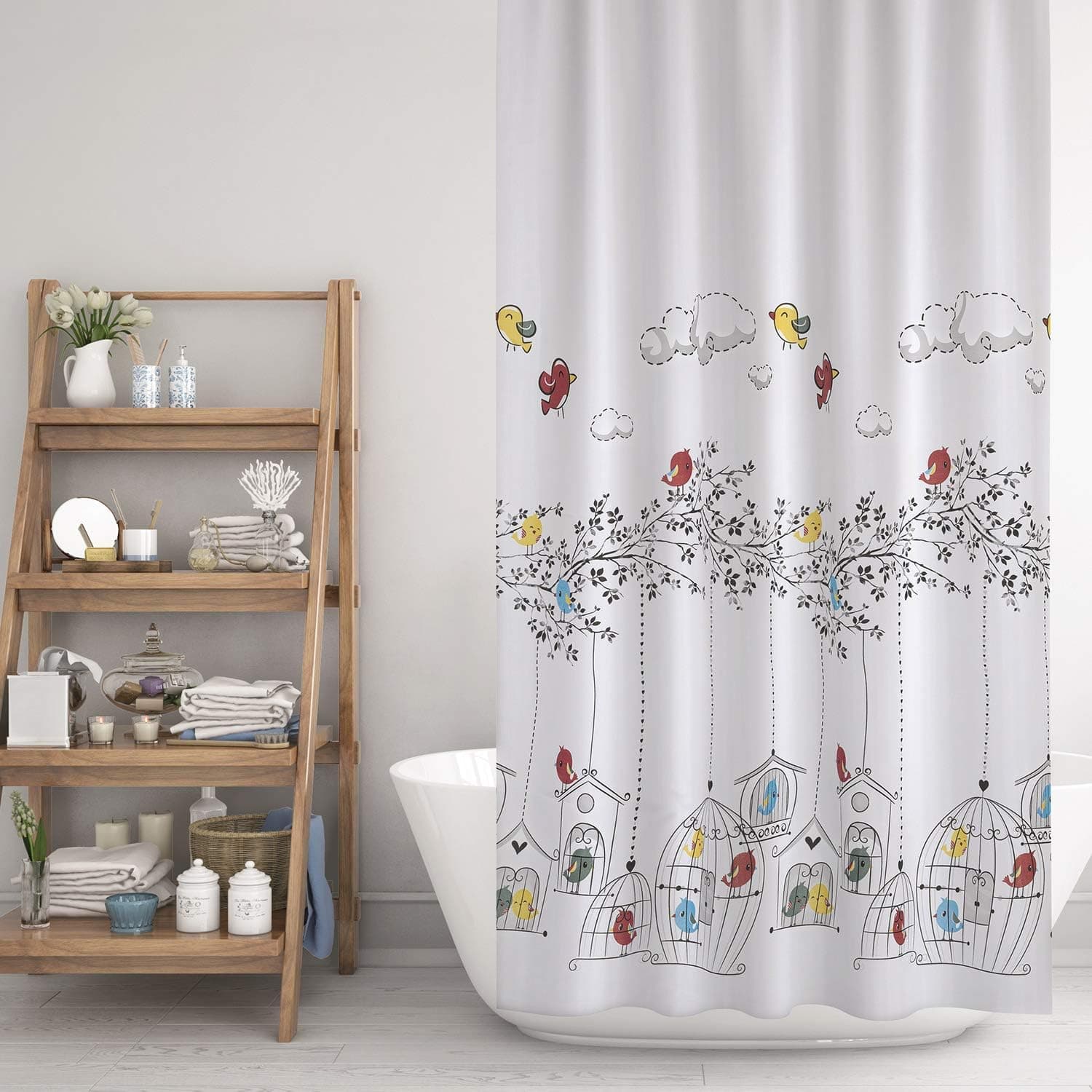 Jackline Shower Curtain Colorful Birds for Kids Pattern - Waterproof Polyester Fabric - 72 x 72 Inches Decorative Bathroom Curtain, Shower Curtain Sets with 12 Hooks