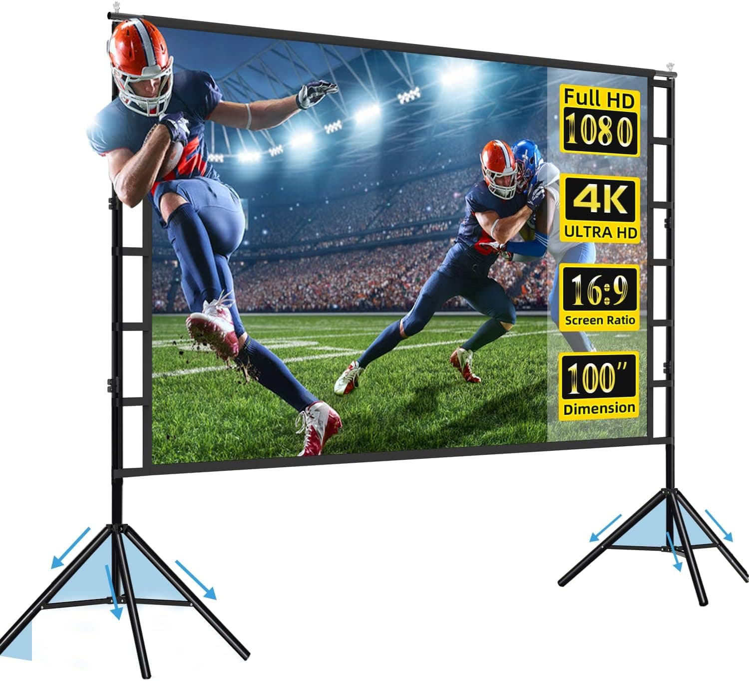 Projector Screen and Stand, 100 inch Portable Projection Screen 16:9 4K HD Rear Front Projections Movies Screen for Indoor Outdoor Home Theater Backyard(100)
