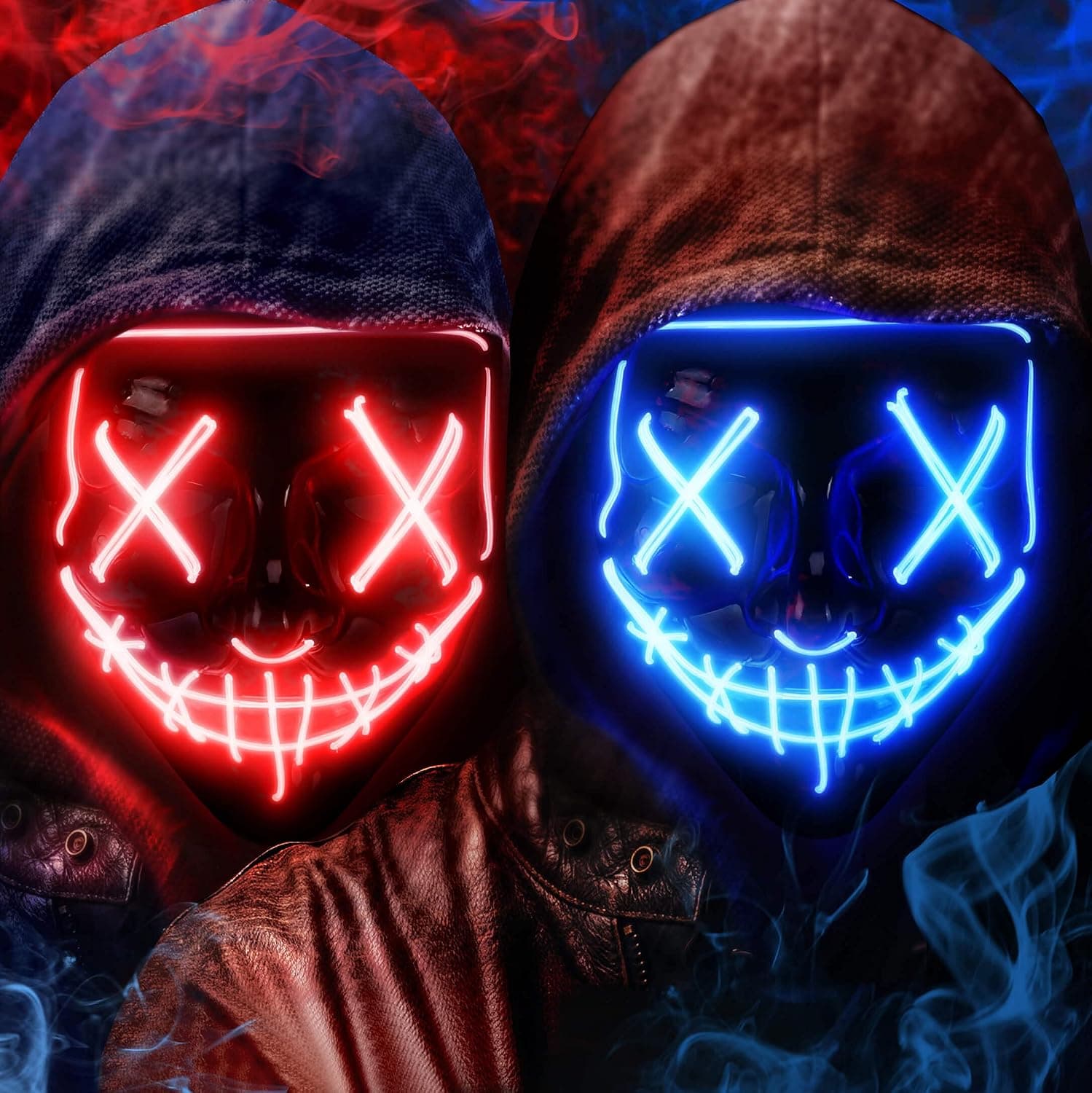 [2 Packs] LED Light Up Mask, Halloween Mask with 3 EL Cold Light Modes, Scary Face Mask Cosplay Neon Mask for Men Women Kids