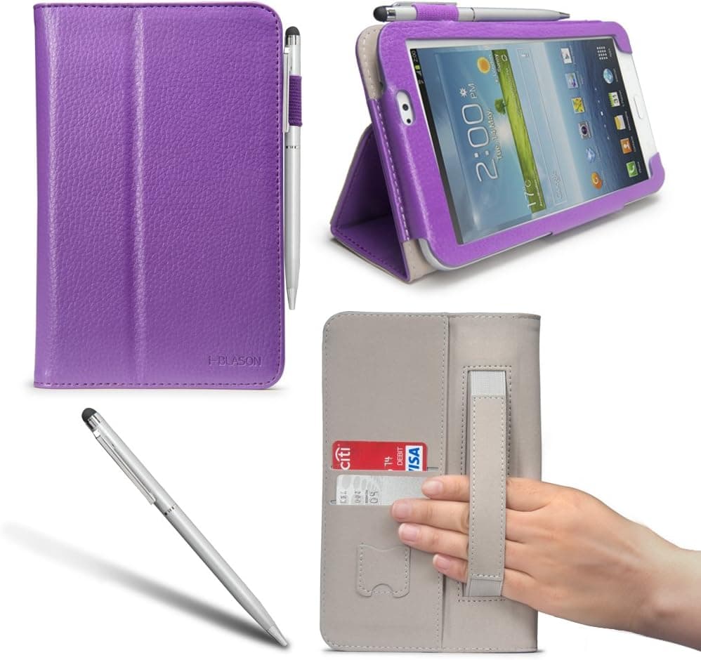 i-Blason Samsung Galaxy Tab 3 7.0 Slim Book Stand Case Cover P3200 WiFi 4G LTE (Three Year Warranty) (Purple)