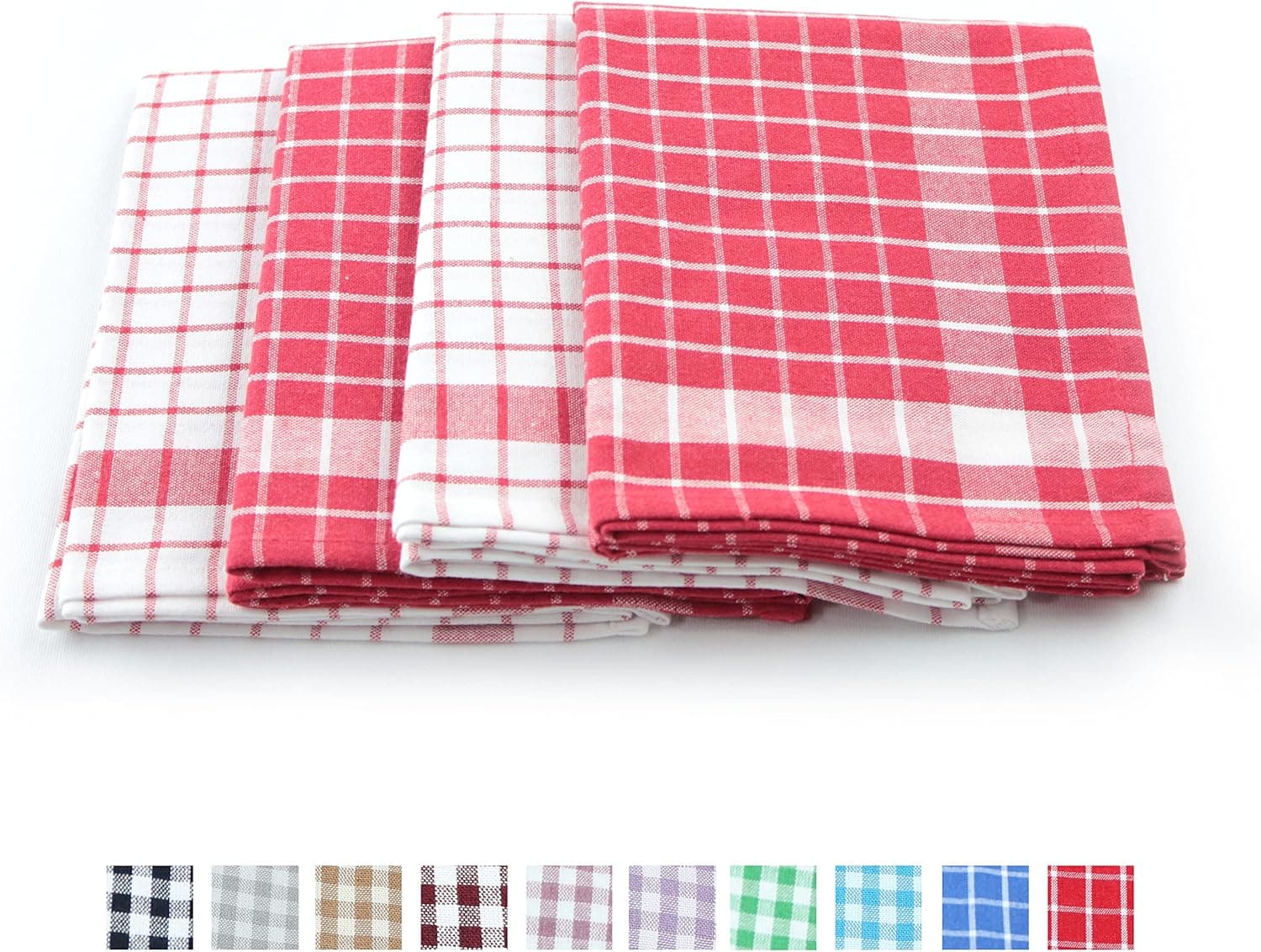 GRIDAL Kitchen Towel (Red-White) - Decorative Natural & Vegan Tea Towel Set of 4-100% Cotton 17"x25" (43x64 cm) Multi-Purpose Cleaning - Gingham Pattern
