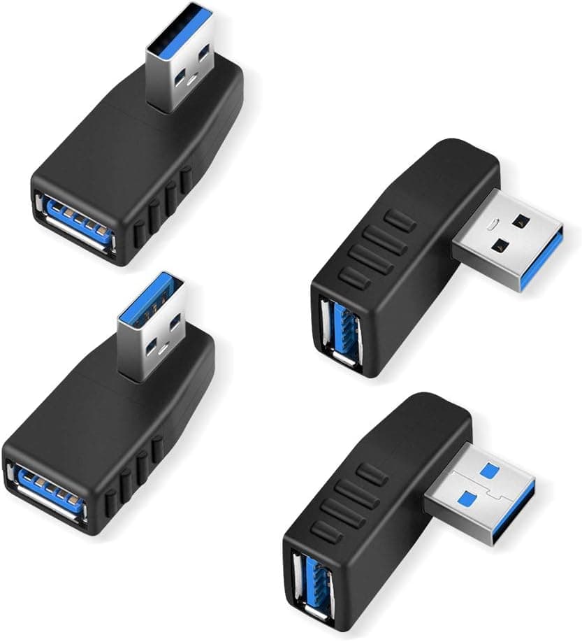 USB Right Angle Adapter, ELUTENG 4Packs USB 3.0 Coupler Male to Female High Speed 5gbps USB 90 Degree Connectors Left Right/UP Down Angle Compatible for PC/Laptop/TV