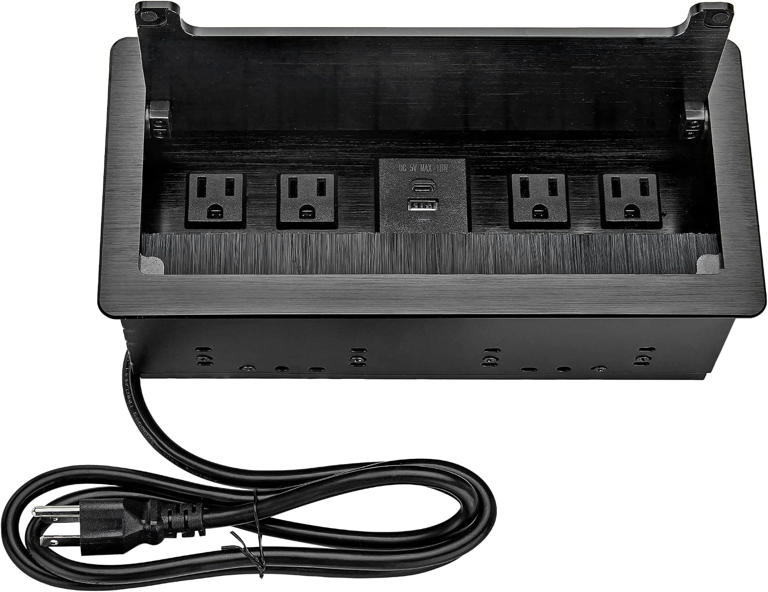 Embedded mesa Power Socket Box, Table Power Multimedia Connectivity Box for Conference Study Room with 4 Outlet,A/C Interface USB Fast Charging (Brushed Black)