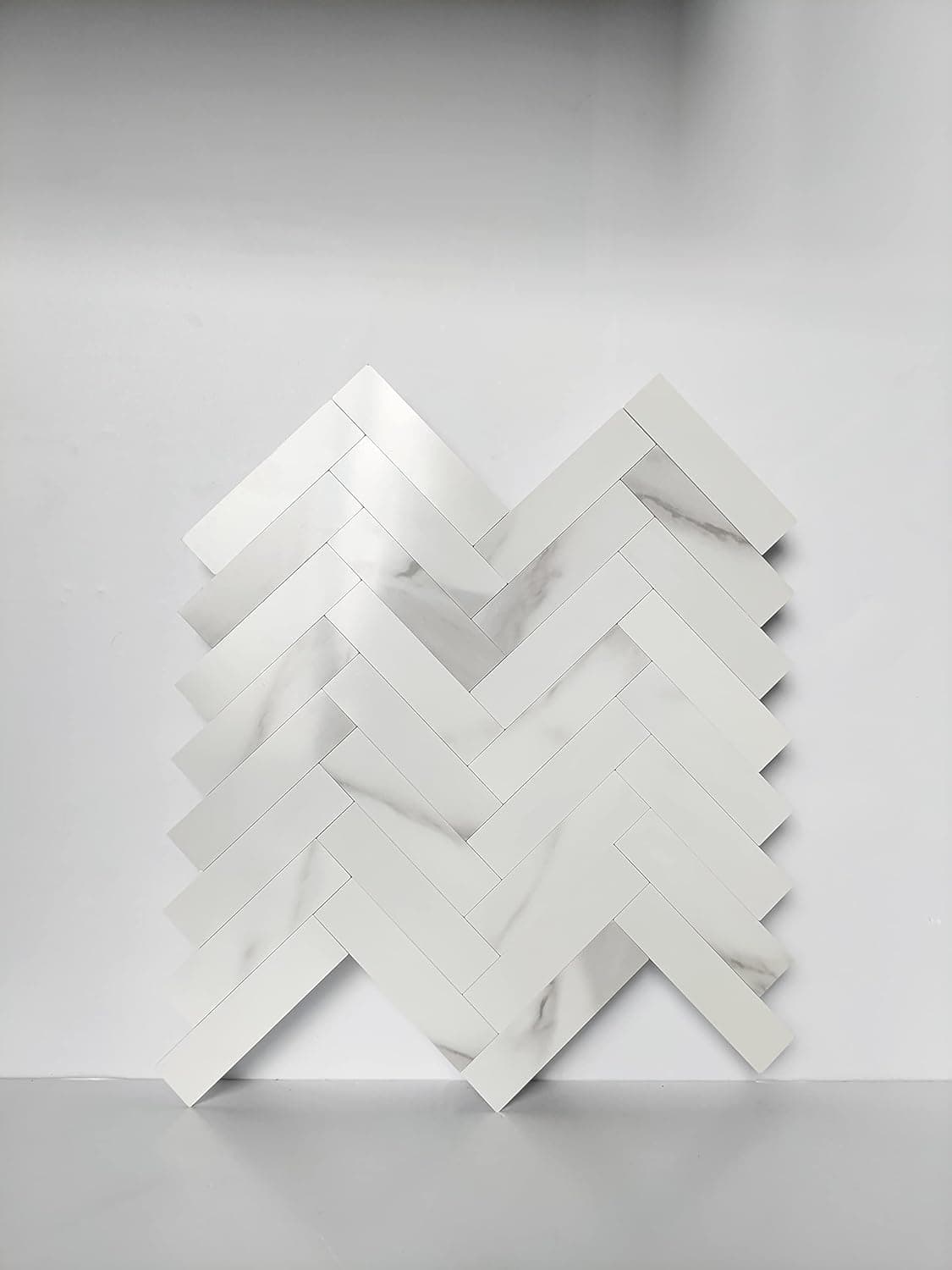Colamo Luxury 10pack Faux Stone Tiles, White Marble Peel and Stick 3D Backsplash Tiles,Self Adhesive Wall Tiles for Kitchen Backsplashes,Herringbone DIY Stick on Mosaic Tile for Bathroom Accent Walls