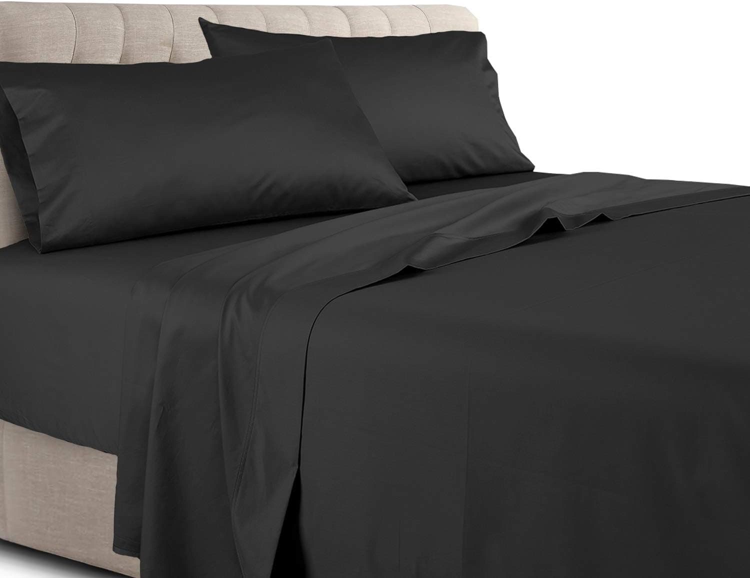 Royal Tradition Solid 300 Thread Count, 100 Percent Cotton 4PC Queen Bed Sheets Set with Deep Pockets, Black