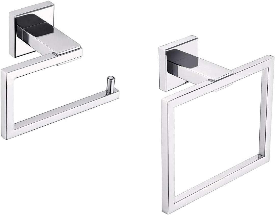Miyili 2-Piece Bathroom Accessories Set Polished Stainless Steel Bath Hardware Kit Wall Mount - Includes Hand Towel Ring, Toilet Paper Holder, BS04C2