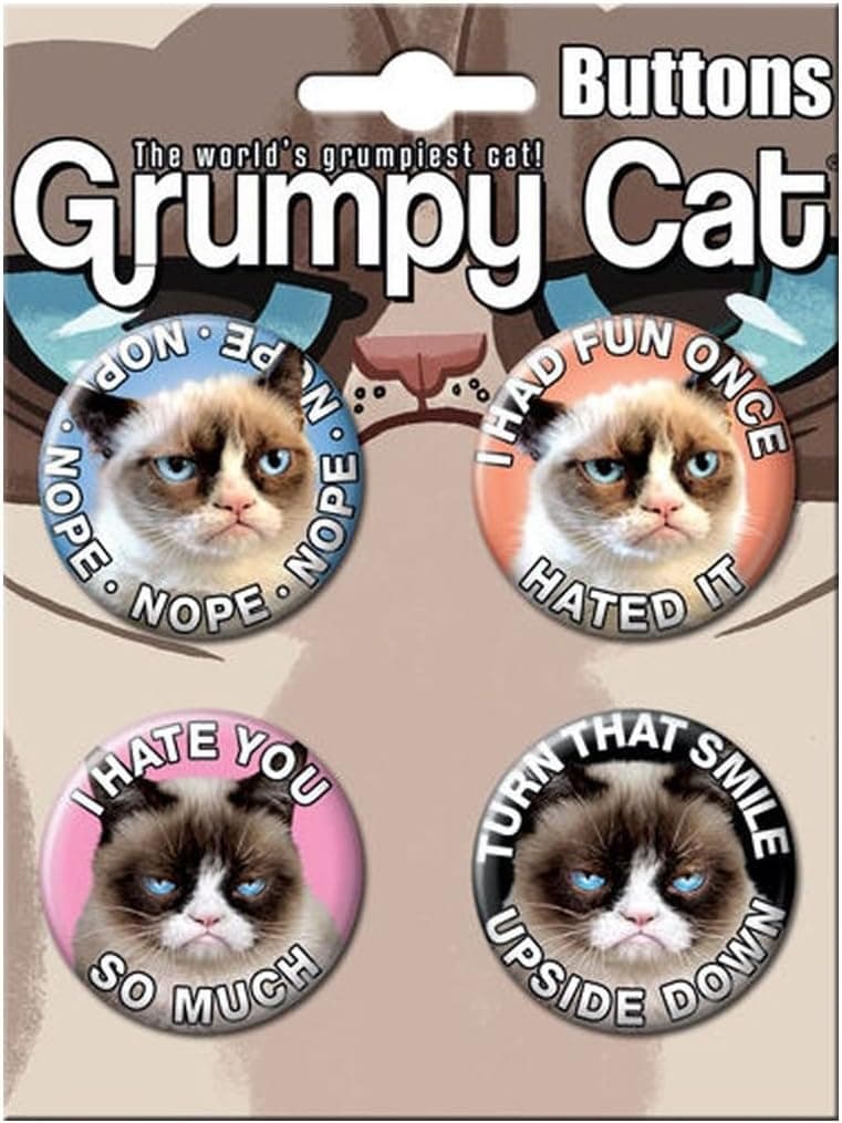 Ata-Boy Grumpy Cat Assortment #1 Set of 4 1.25" Collectible Buttons