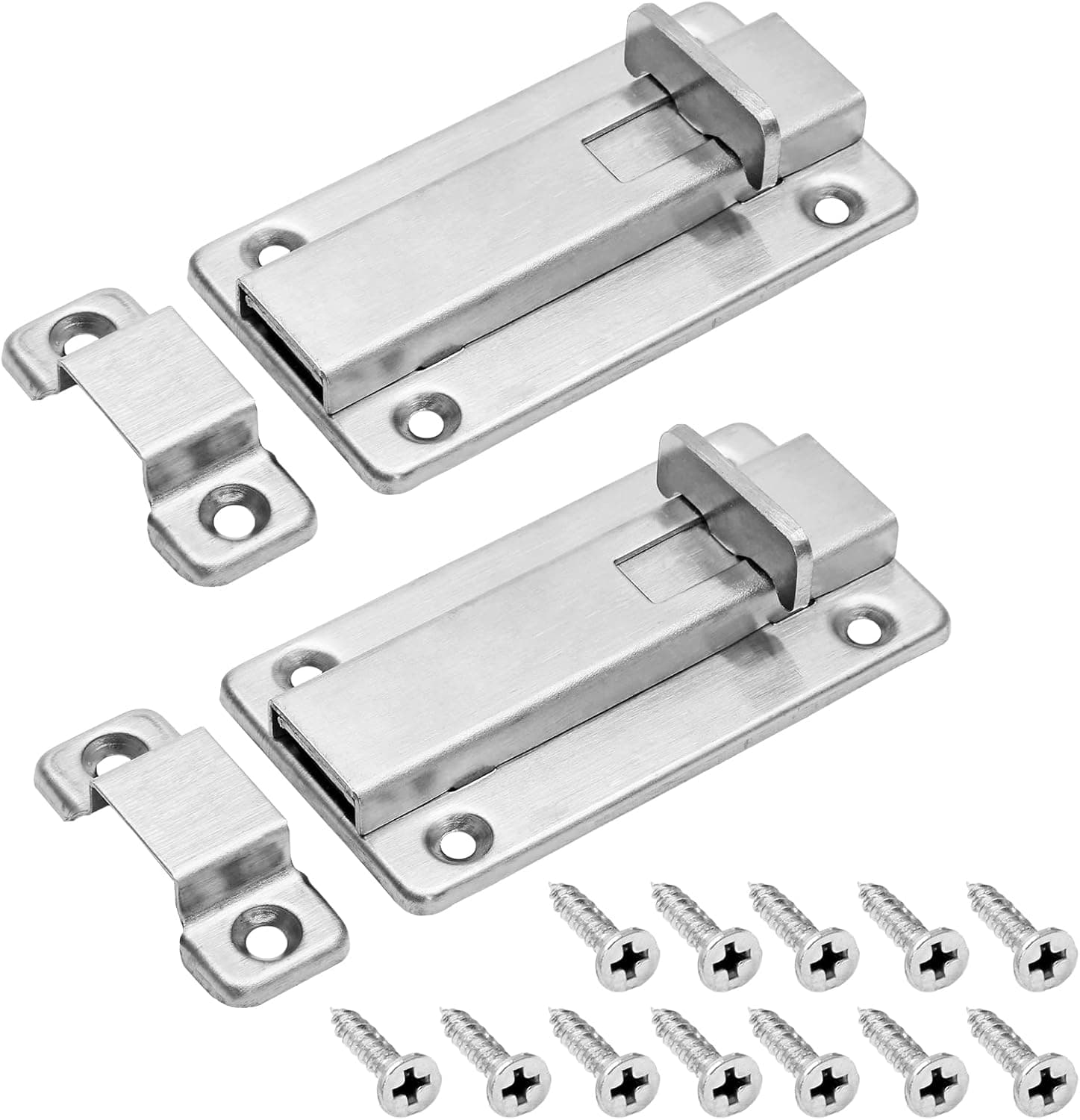 LDEXIN 2 Pcs Sliding Lock 3-1/2" Stainless Steel Barrel Bolt Latch Heavy Duty Door Latch Lock with Screws