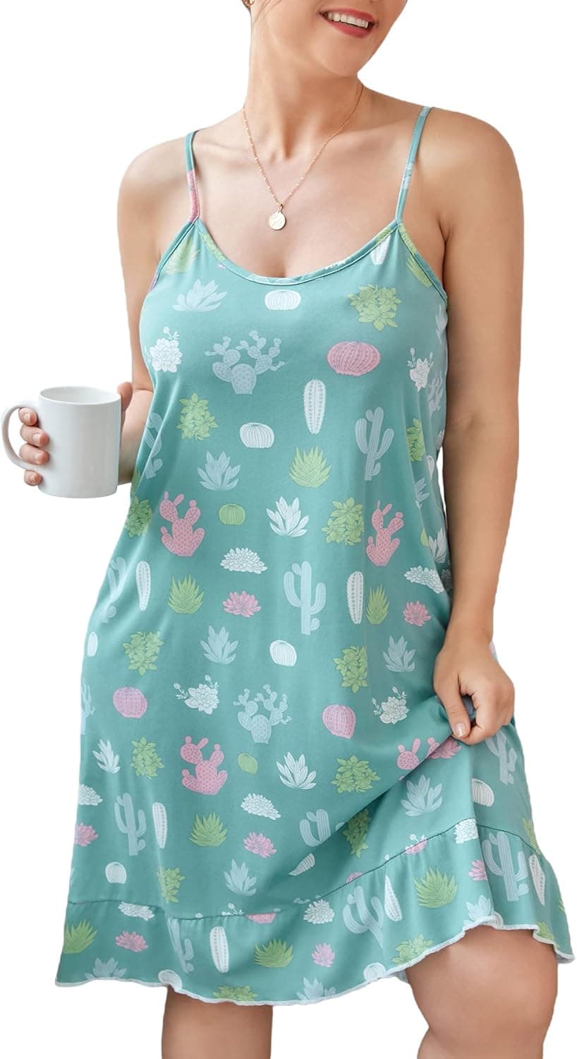 Romwe Women's Plus Size Cami Nightgowns Sleeveless Plaid Lounge Sleep Dress with Eye Mask
