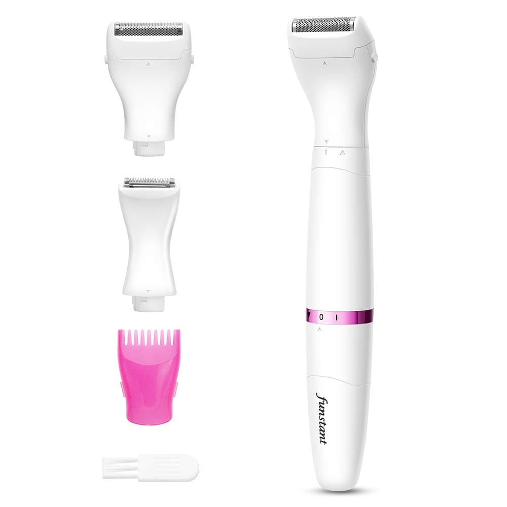 Bikini Trimmer, Funstant Electric Razor for Women with Comb, Cordless Safe Hair Trimmer Floating Foil for Dry Use, Battery Operated Personal Shaver for Lady Girl Pubic Hair, Delicate Private Area