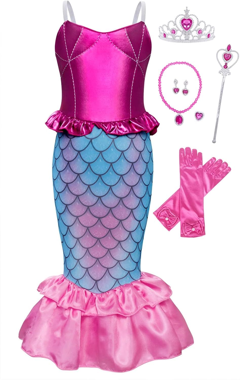 AmzBarley Little Girls Mermaid Birthday Party Outfits Princess Dress Up Halloween Costume Dress with Accessories