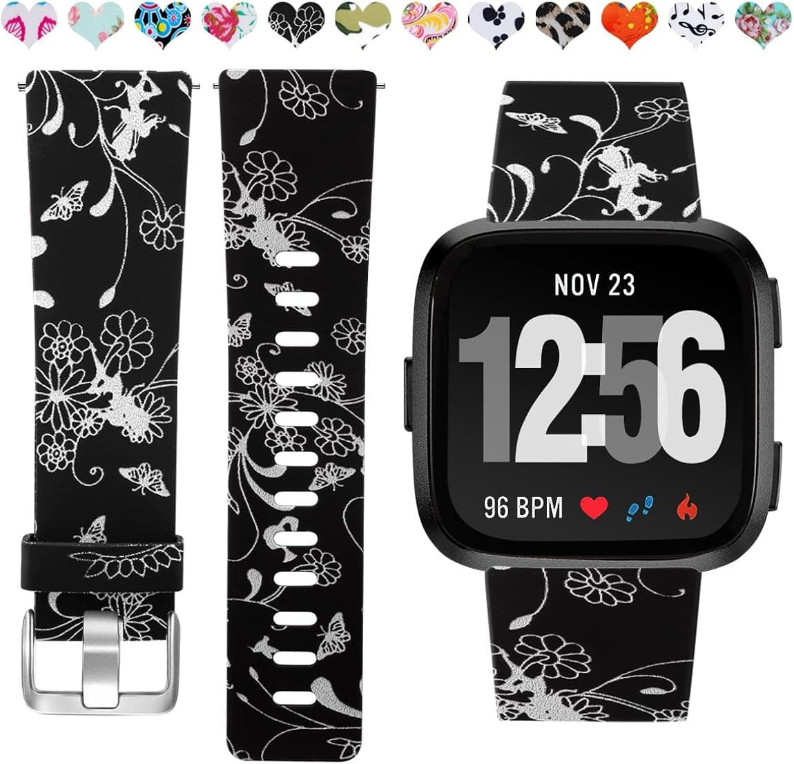 Maledan Compatible with Fitbit Versa 2/Versa Lite SE/Versa Bands for Women Men, Fadeless Pattern Band Printed Floral Strap Replacement for Fitbit Versa Smart Watch Family