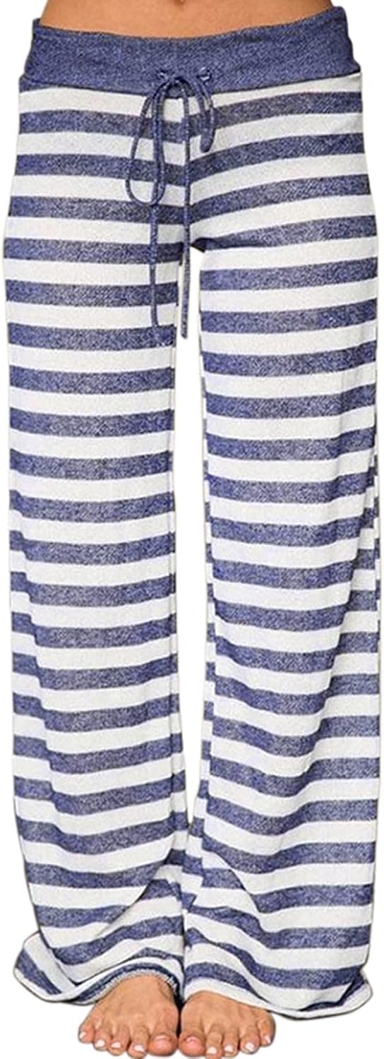 AMiERY Women's Comfy Casual Pajama Pants Floral Print Drawstring Palazzo Lounge Pants Wide Leg
