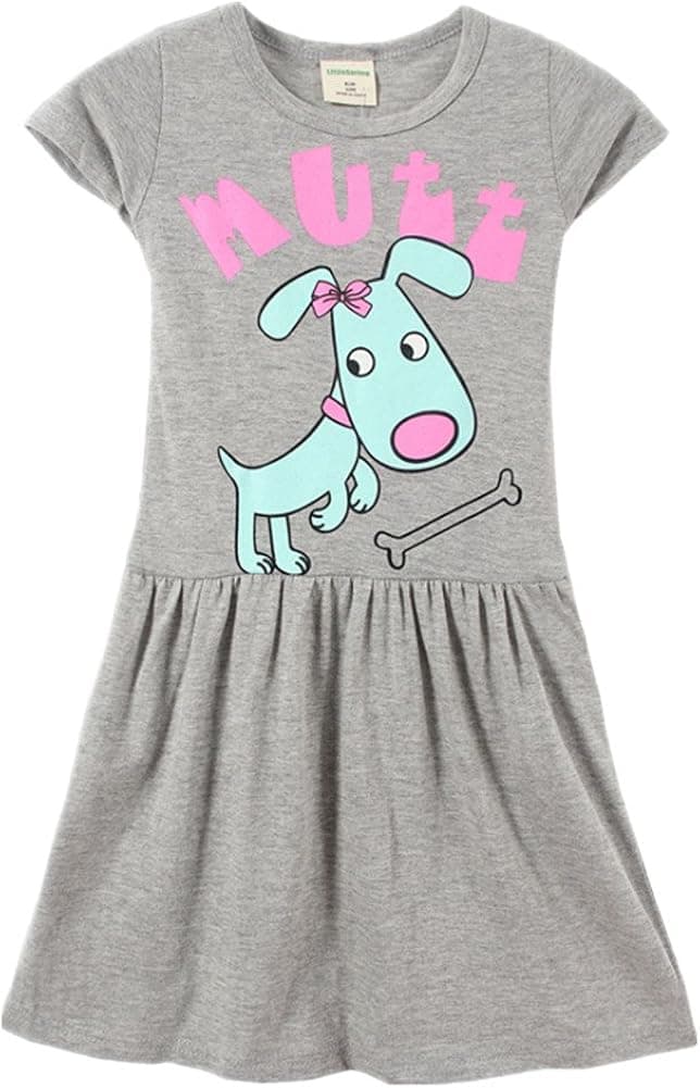 LittleSpring Little Girls' Dress Cartoon Size 4 US Gray