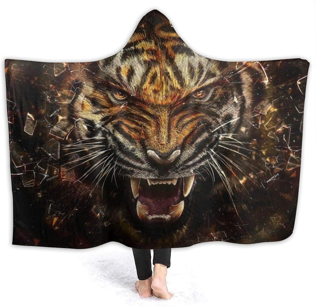 Mens Womens Flannel Fleece Blanket Wearable Hooded Blanket Autumn Sherpa Blanket