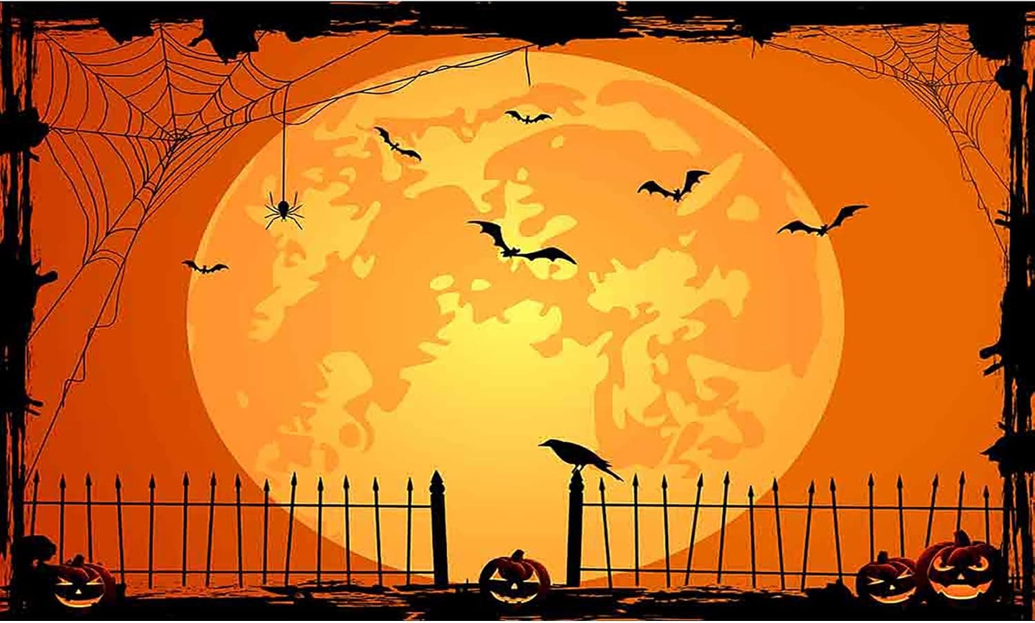 Allenjoy 5x3ft Orange Halloween Photo Backdrop for Parties Large Pumpkin Patch Moon Picture Photography Background Kids Wall Banner Photobooth Witch Haunted House Decorations Festival Tapestry