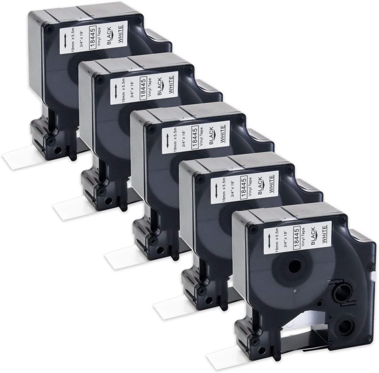 Absonic 5-Pack Compatible Rhino Label Tape Replacement for Dymo Rhino 18445 Vinyl Industrial Permanent 19mm 3/4" Black on White Label Tape Work with Rhino 4200 5000 5200 6000 Label Maker Tape