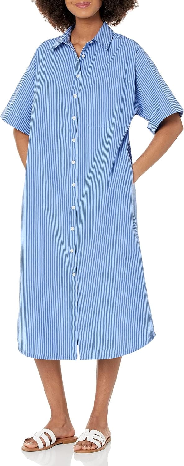 The Drop Women's Marla Drop-Shoulder Short-Sleeve Midi Shirt Dress