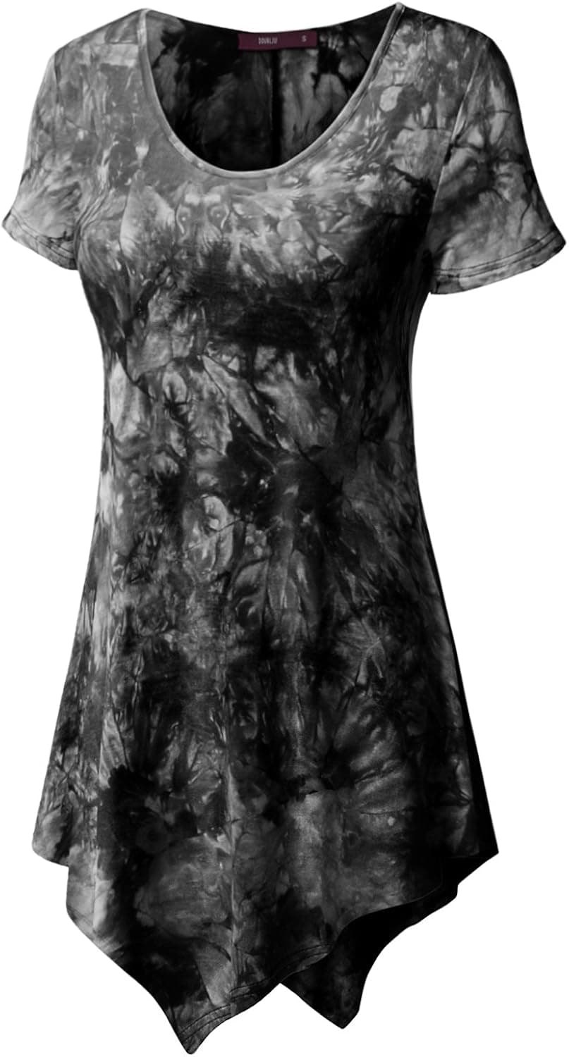 Doublju Scoop Neck Solid/Tie Dye Tunic Top with Asymmetrical for Women with Plus Size Black X Large