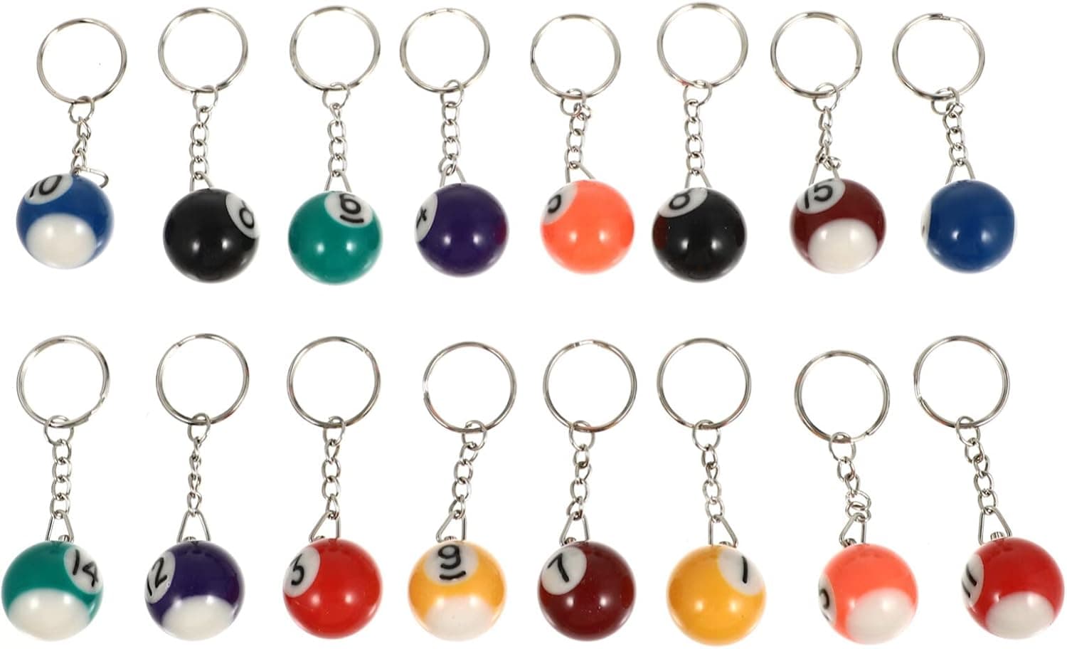 Beaupretty 16 Pieces Assorted Colorful Billiards Pool Ball Key Chains Ball Model Keychain Key Rings Key Chains NO. 1 to NO. 15