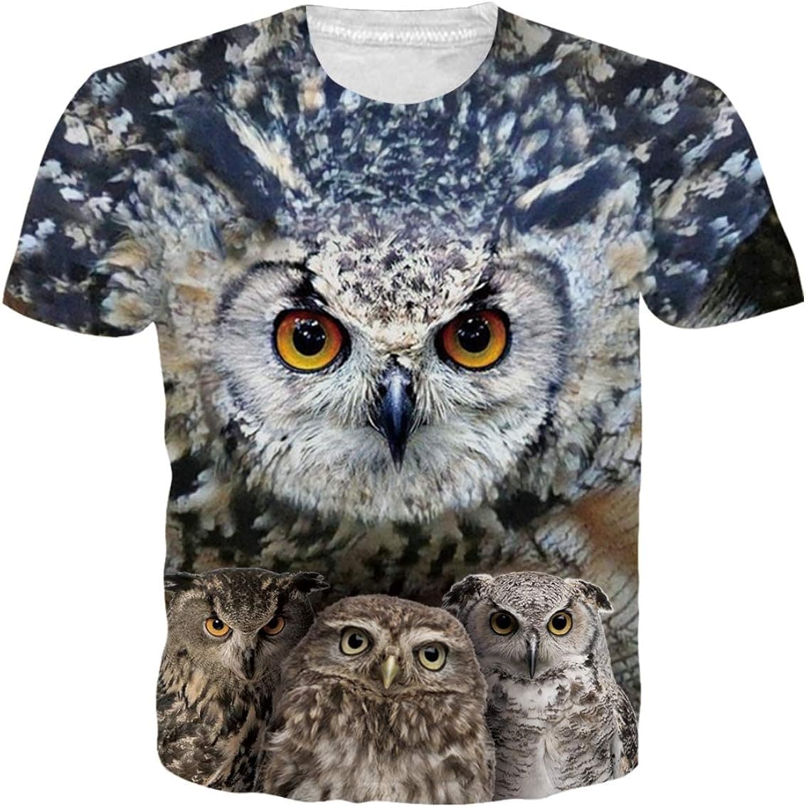 RAISEVERN Personalized Nighthawk Graphic 3D Digital Printed Cool Owl T-Shirt Stylish Crew-Neck Short Sleeve for Men Women