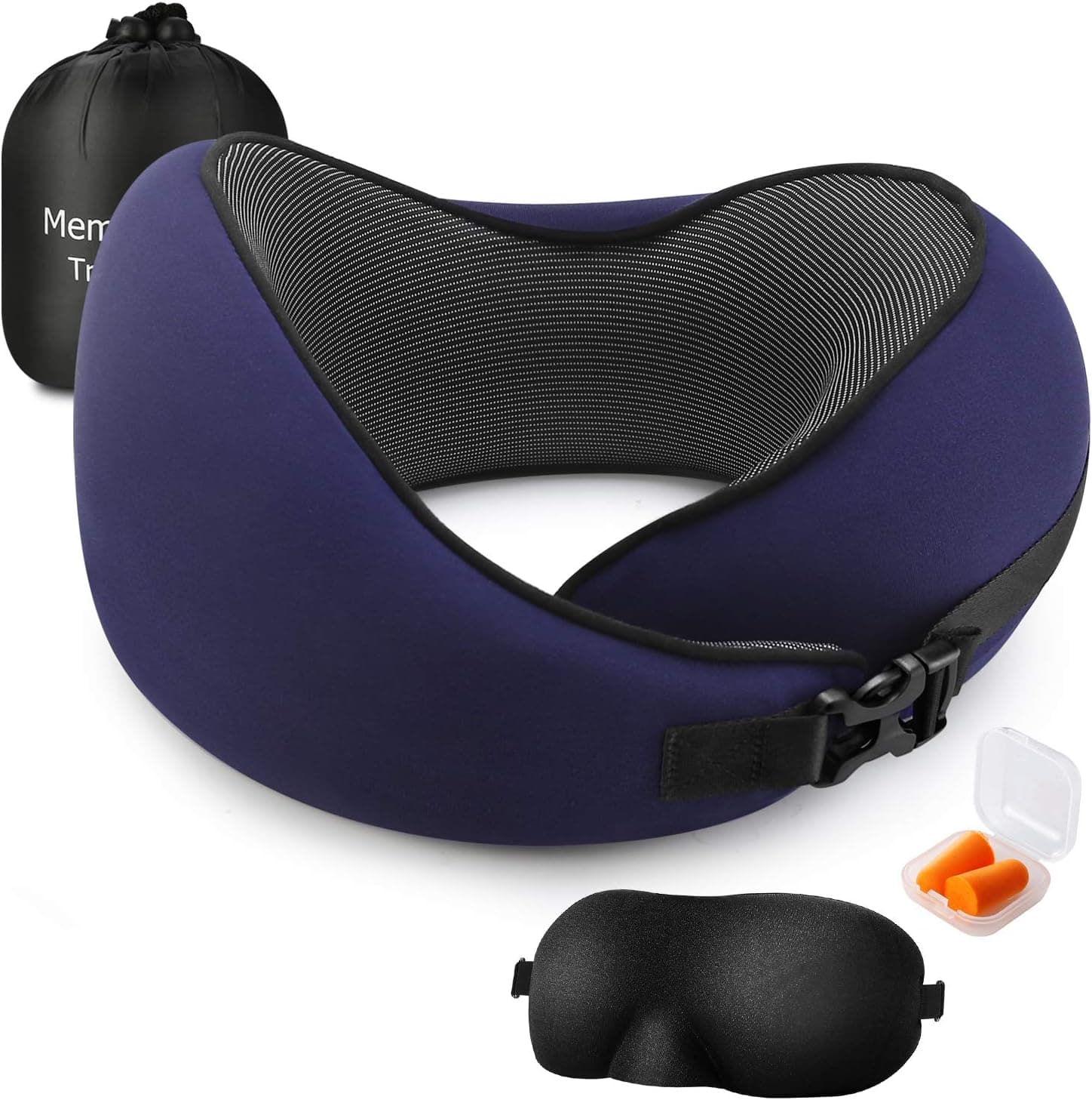 Yousu Travel Pillow, Memory Foam Neck Pillow Breathable & Comfortable Pillow with Machine Washable Cover Travel Kit with Airplane Pillow with 3D Contoured Eye Masks Reusable Bag and Earplugs