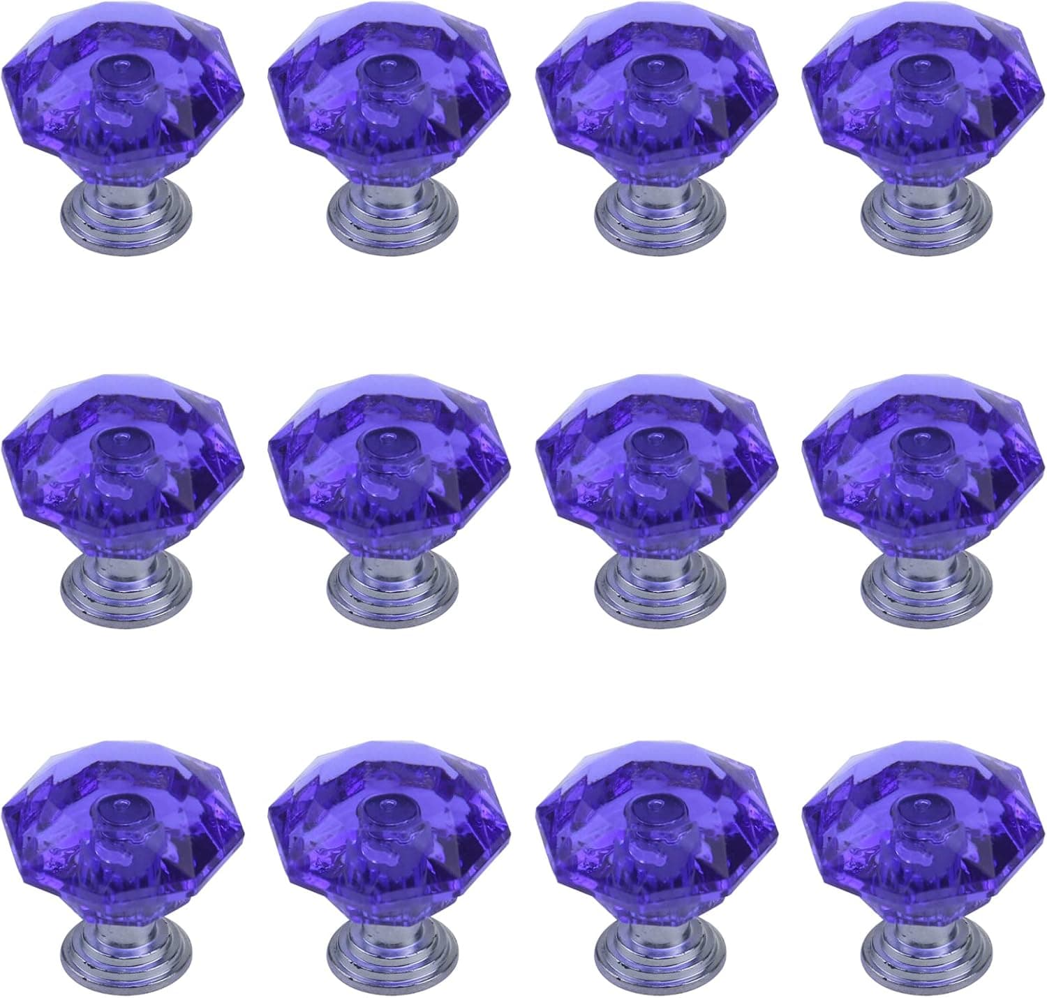 Antrader 12-Pack Purple Diamond Shape Acrylic 25mm Cabinet Pull Handle Drawer Knob for Drawer, Chest, Dresser, Bin, Cupboard with 1 Inch Screws