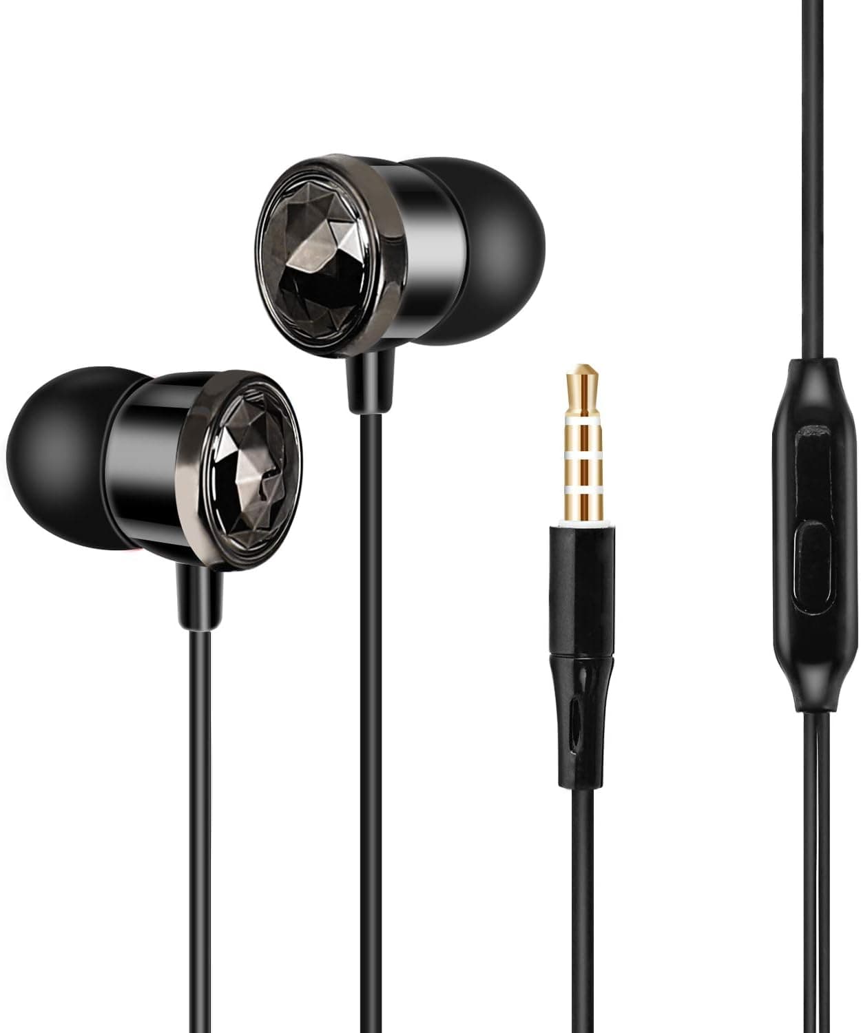YOOKIE Earphones with Microphone in-Ear Crystal Noise Cancelling Headphones Earbuds for iPhone Samsung Smartphones Tablets Laptops Durable Cable Powerful Heavy Deep Bass (Black)