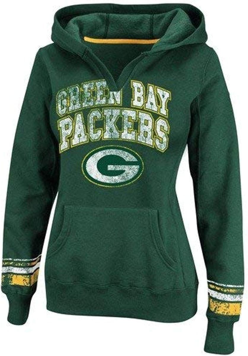 NFL Womens Green Bay Packers Preseason Favorite II Dark Green/Yellow Gold Long Sleeve Pull-Over Hooded Fleece