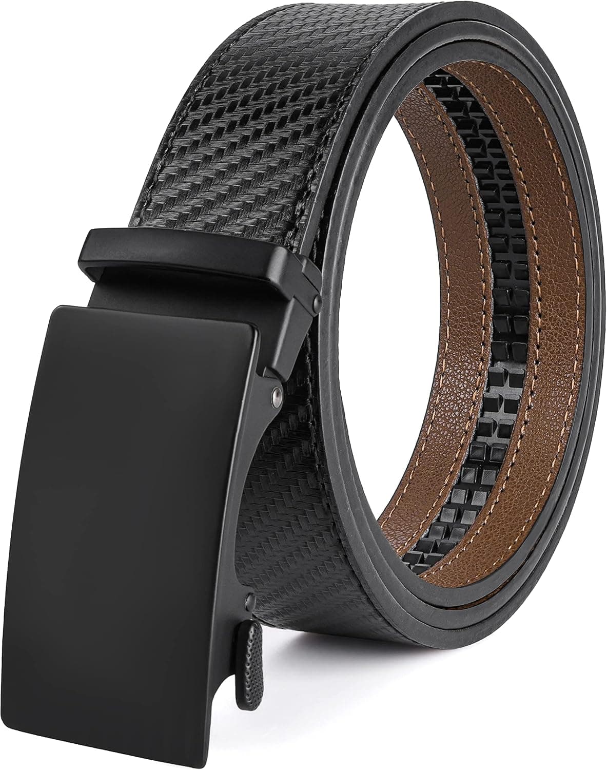 SUNYA Leather Belt for Men - Men's Slide Ratchet Belt - Dress Belt for Casual and Business. Brown, Black. Gift Box Pack