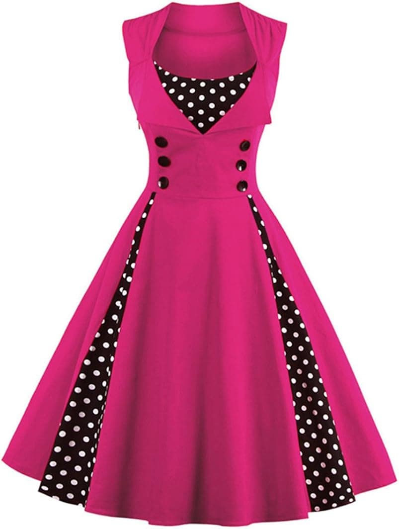 LunaJany Women's Rockabilly Vintage Polka Dot Fit and Flare Swing Cocktail Dress