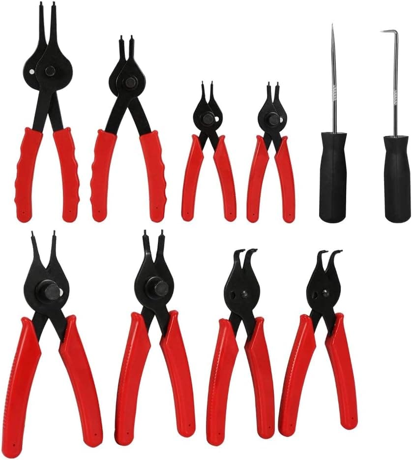 Snap Ring Pliers Set, 11 Piece Heavy Duty Internal External Circlip Pliers Kit with Straight/Bent Pliers and Portabel Carrying Case for Ring Remover Retaining