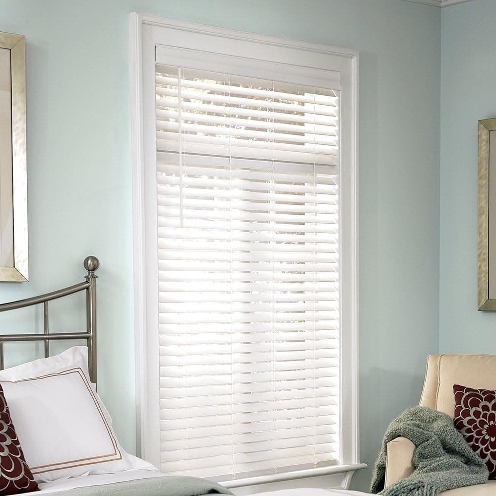 2-inch Faux Wood Cordless Room Darkening Blinds for Windows - Starting at $19.97 - (Over 500 Add'l Custom Sizes) Faux Wood Blinds, Room Darkening Blinds, White - 18" W x 48" H
