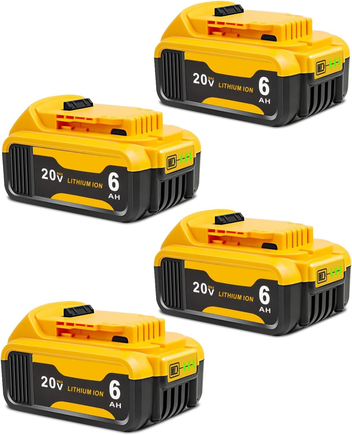 6Ah 4-Pack Battery Set Replacement for Dewalt 20V Battery DCB203,DCB203-2,DCB205,DCB206,DCB200,DCB201,DCB180,DCB181,DCB182, Compatible with Dewalt 20V Tools, for DCD, DCF, DCG and DCS Series