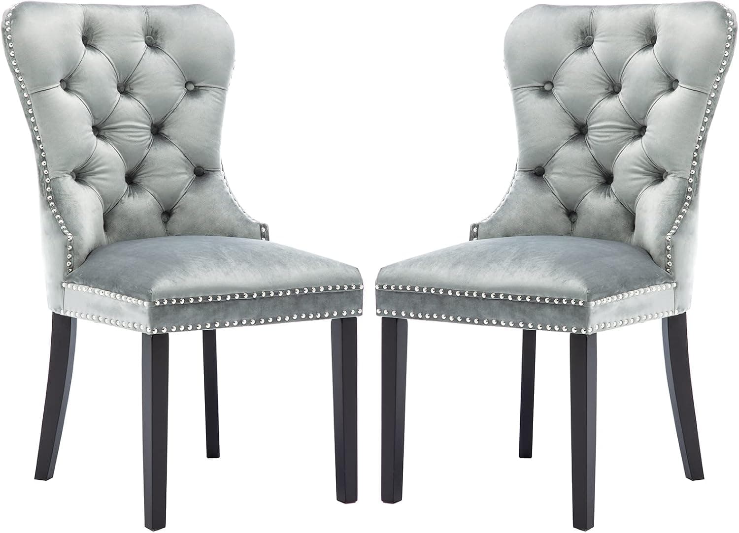 chairus Dining Chairs Set of 2 with Tufted High Back, Velvet Upholstered Dining Room Chairs Modern Elegant Nailhead Trim - Gray Cyan 2PCS
