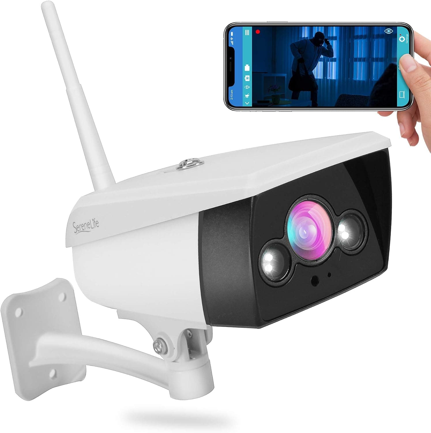 SereneLife Starlight Night Vision Outdoor Camera - Alexa Compatible 2MP HD 1080p - Built in Speaker and Mic - Cloud Security Surveillance Camera w/Internal SD Card Slot, IP66 Waterproof (IPCAMOD45)