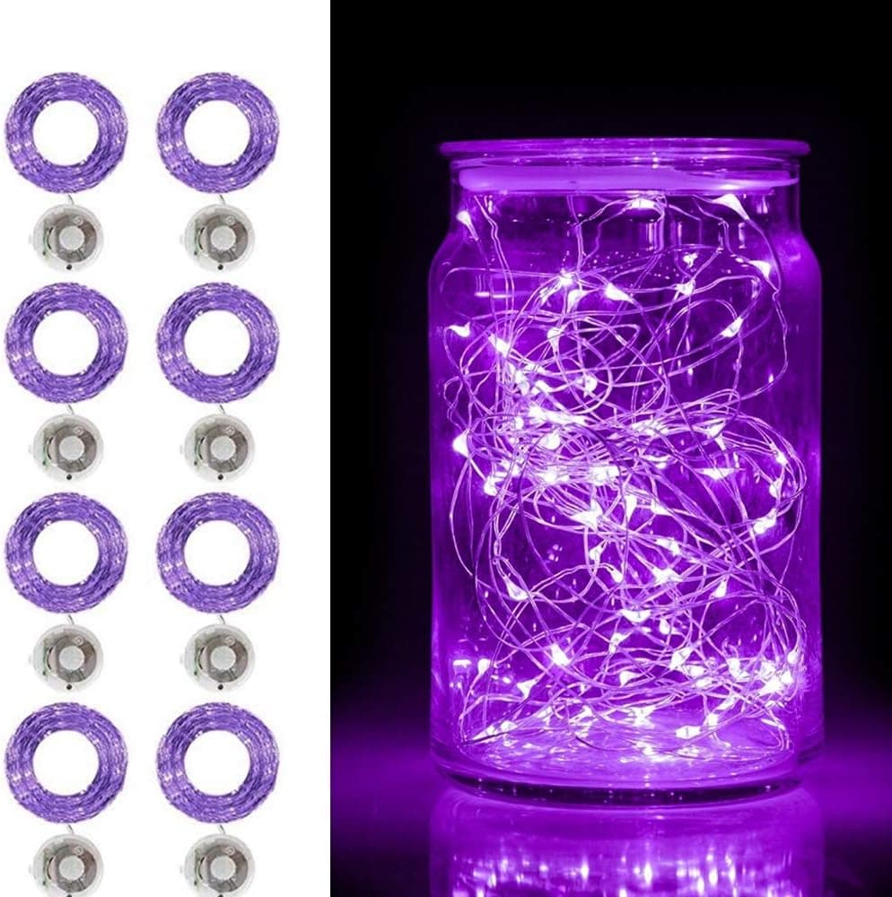 Fairy String Lights with 3 Dimmable Modes [8 Pcs] 30 Micro LED Waterproof Starry Firefly Moon Lights, 3 Meters/9.8 feet Silver Copper Wire Lights (Purple), DIY Party Wedding Easter Decoration