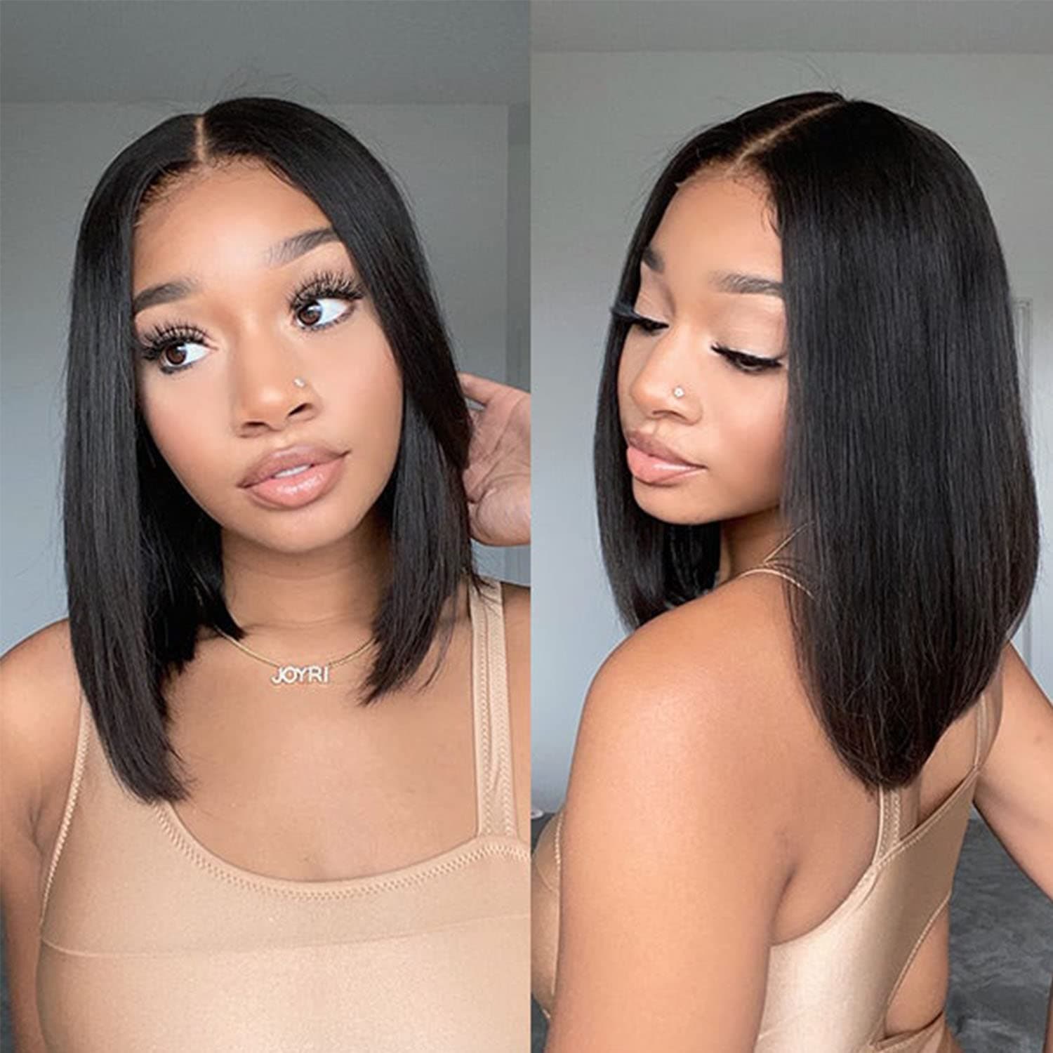 Riverwood Lace Front Bob Wigs Human Hair Straight 13x4 HD Pre Plucked 180% Density Brazilian Virgin Human Hair Wigs with Baby Hair for Black Women Natural Color(14")